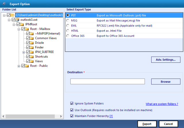 select export type
